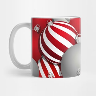 Christmas red and striped balls and green ribbon pattern Mug